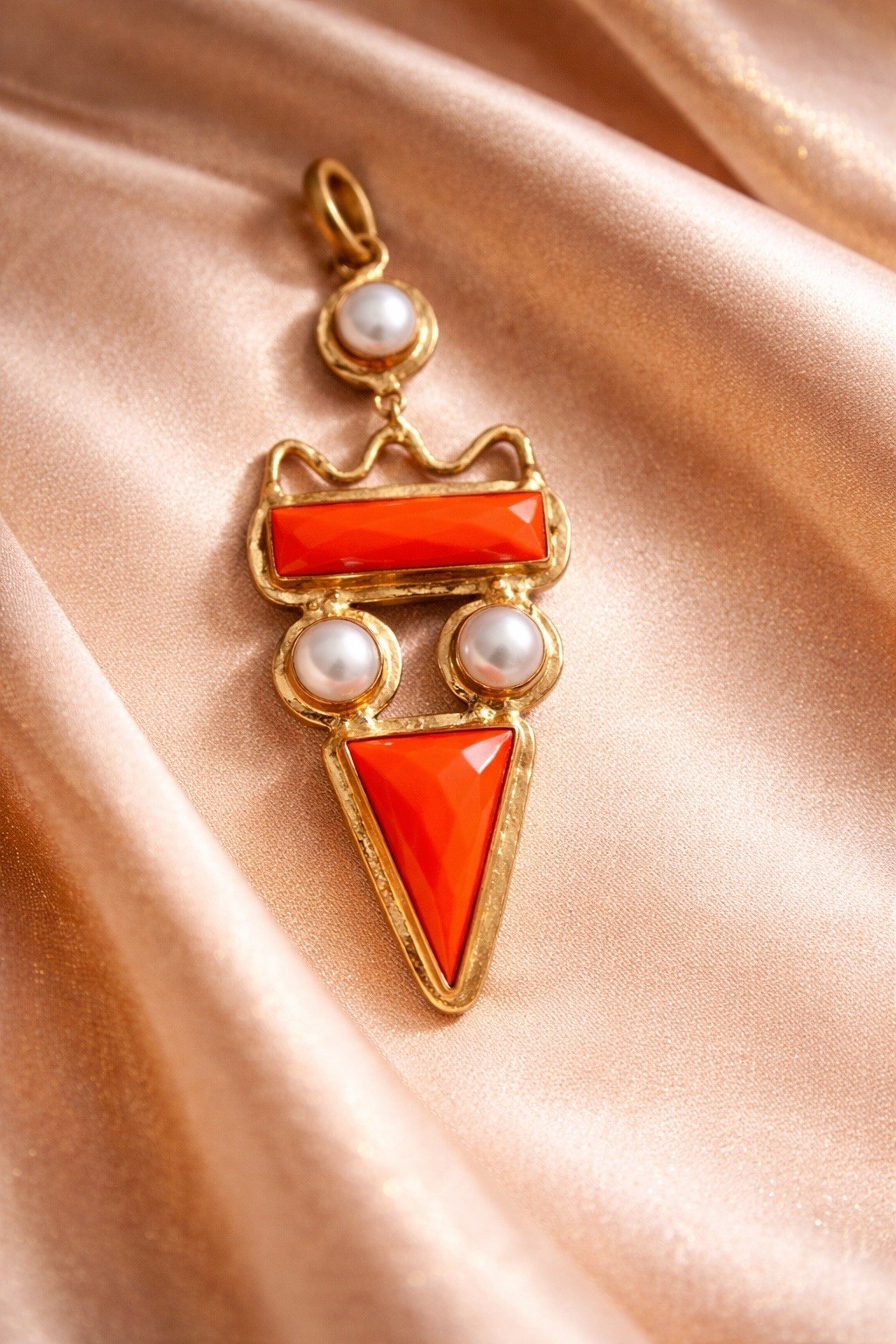 Orange and Gold-Toned Pearl Pendant