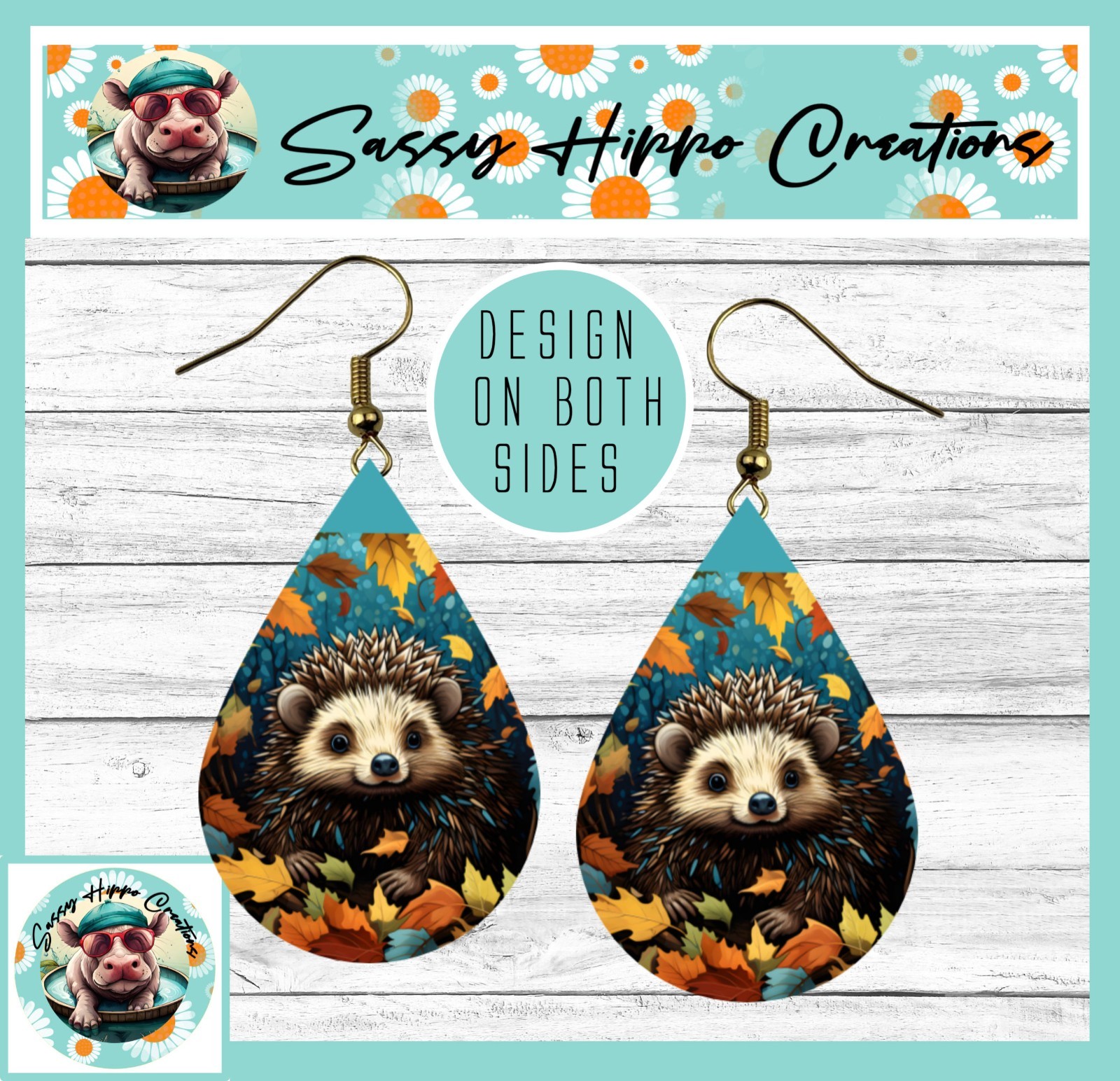 Earrings Teardrop Gold Hook Backs Cute Cute Hedgehog Autumn Leaves Fall Season