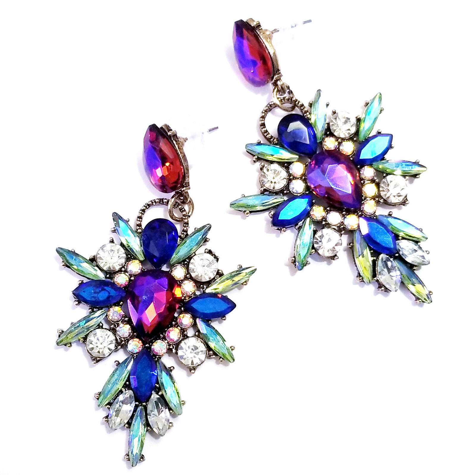 Chandelier Earrings Multi Rhinestone Crystal 2.8 in