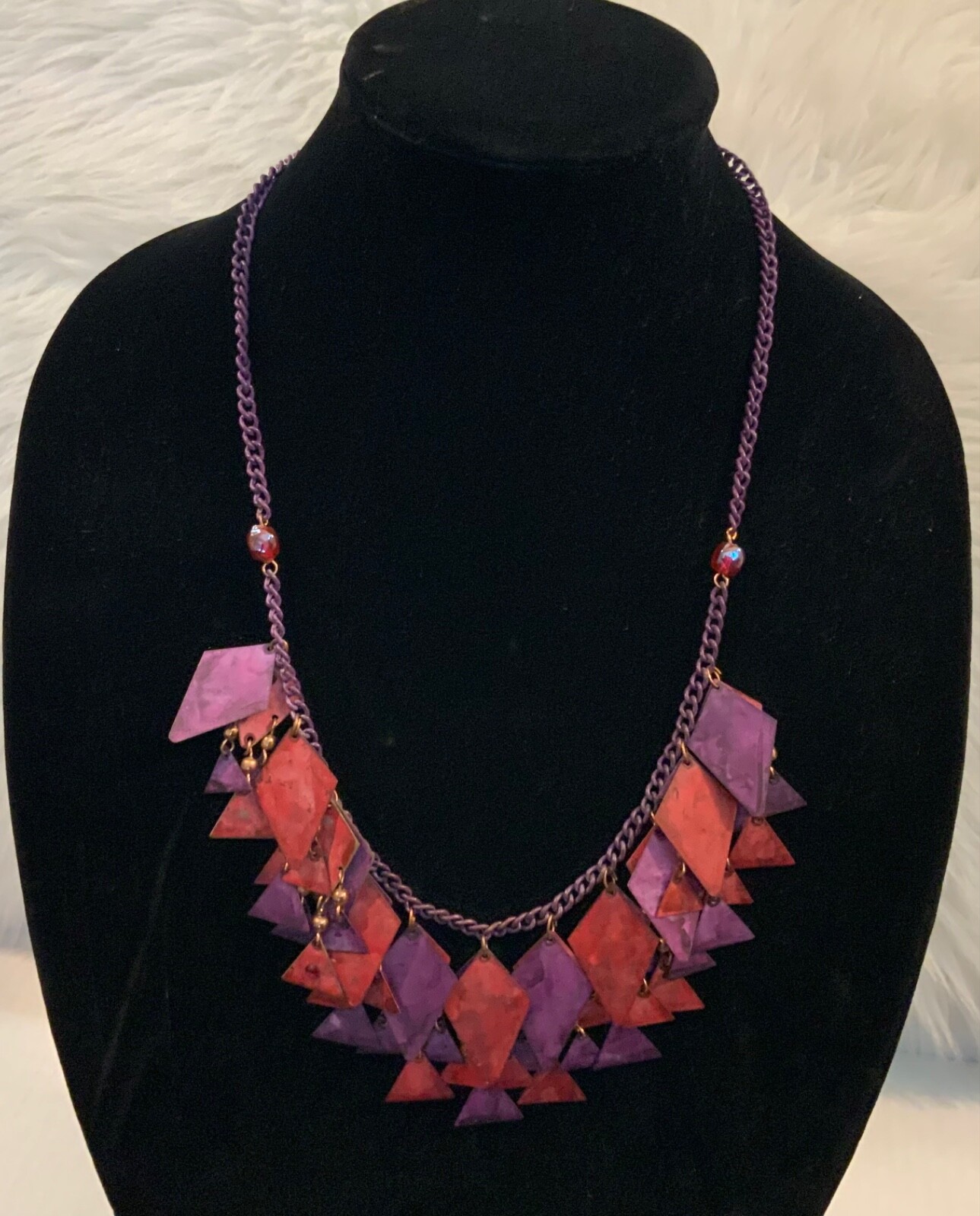 Geometric Necklace painted aluminum pink purple chain 24 inch long