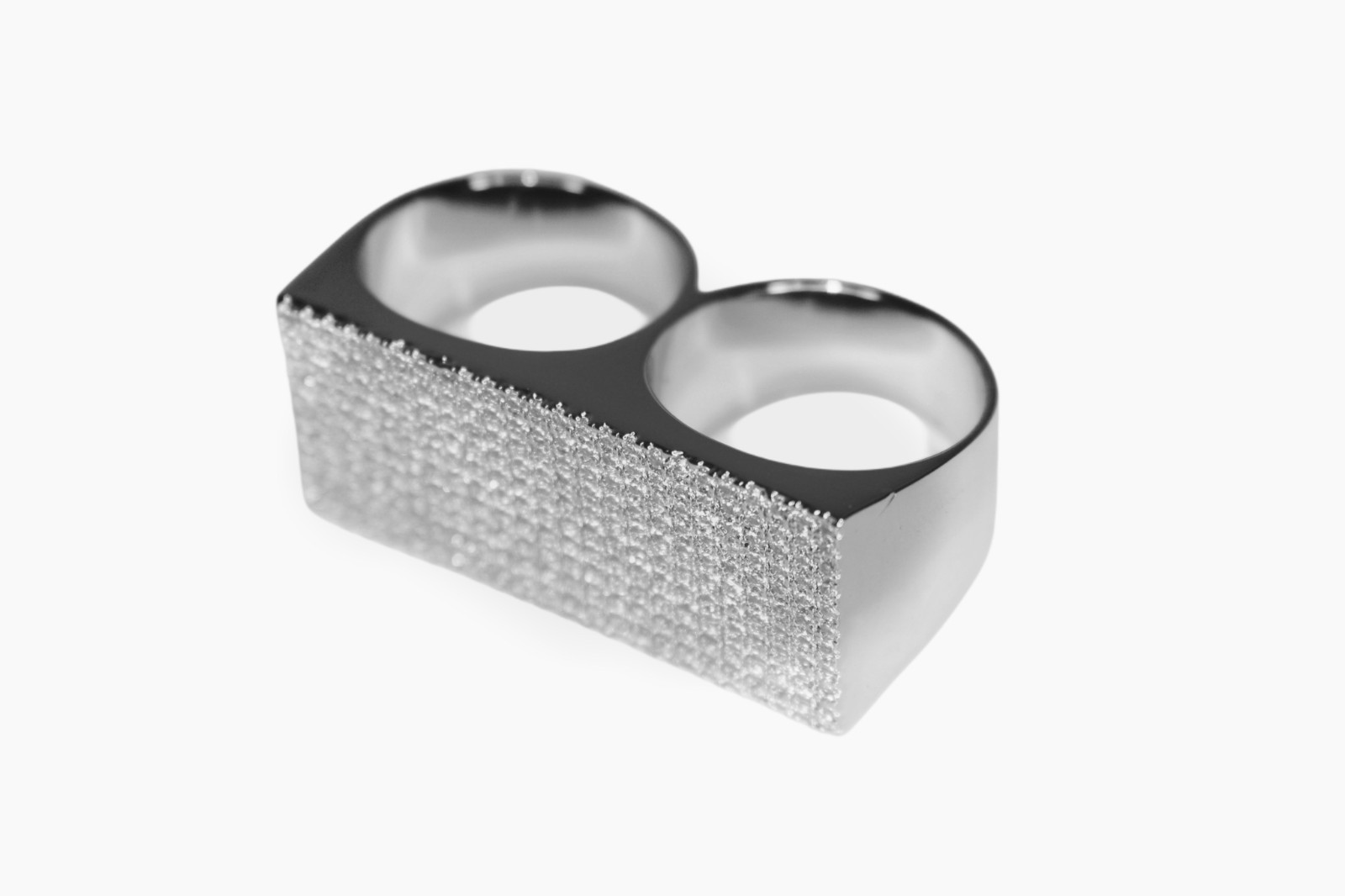 2-Finger Brass Knuckz Lab Sim Diamond 5ctw VVS1 Ring CHROME 40g HEAVY