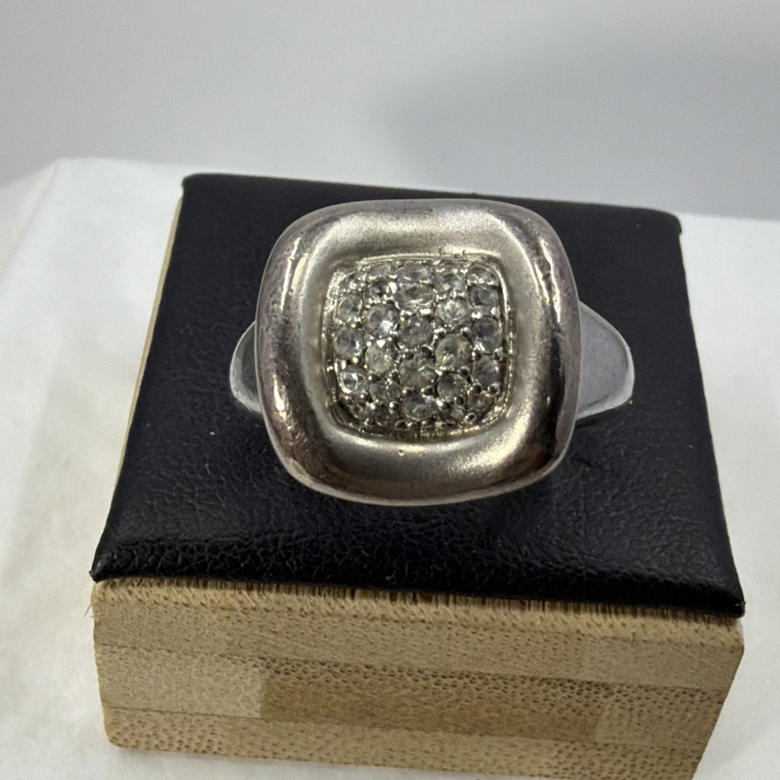 Gabriel & Co Sterling Silver White Sapphire Pave Cushion Ring Size 7