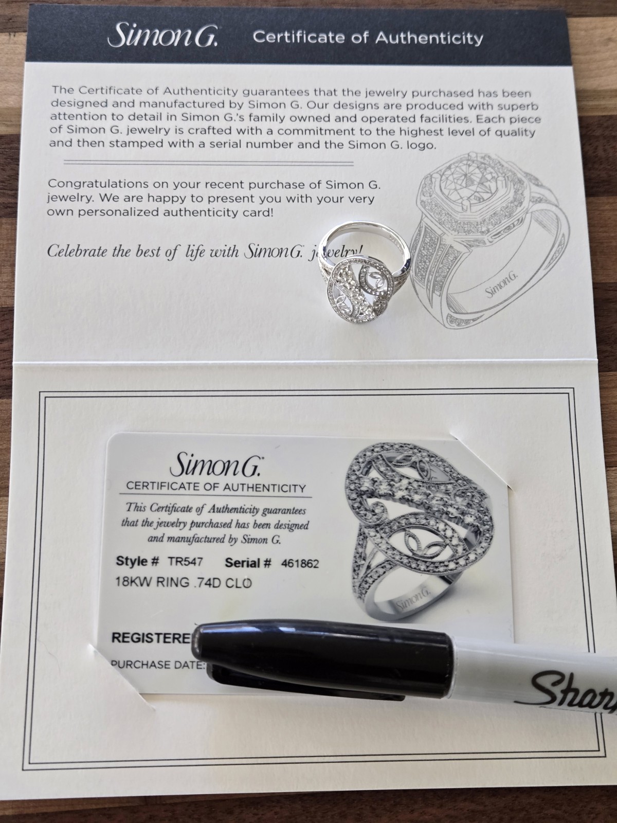 Simon G Right Hand Ring Size 6.5 18KW TR547