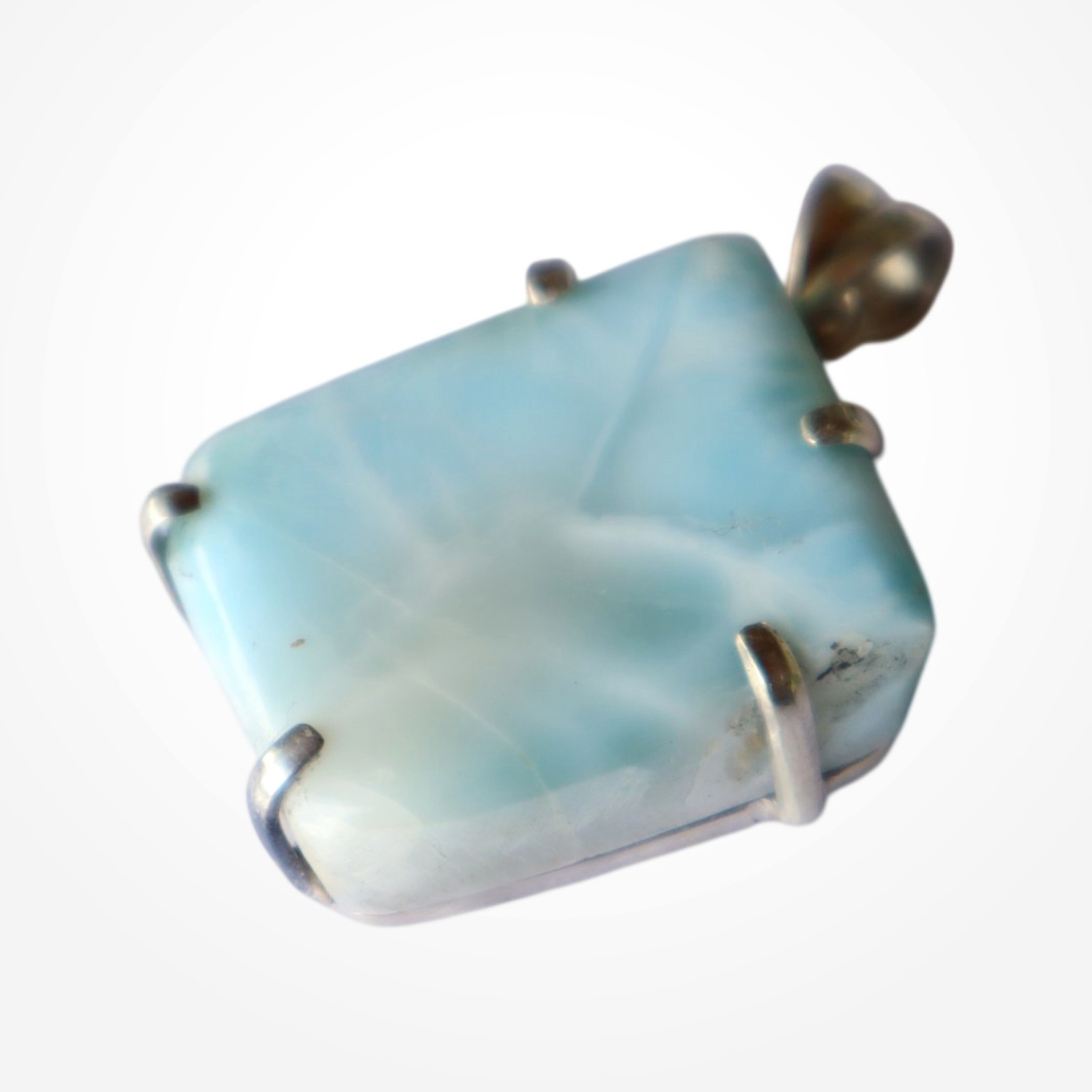 Genuine 15.7g heavy Light Blue Larimar 925 Sterling Silver Slab Pendant 44mm