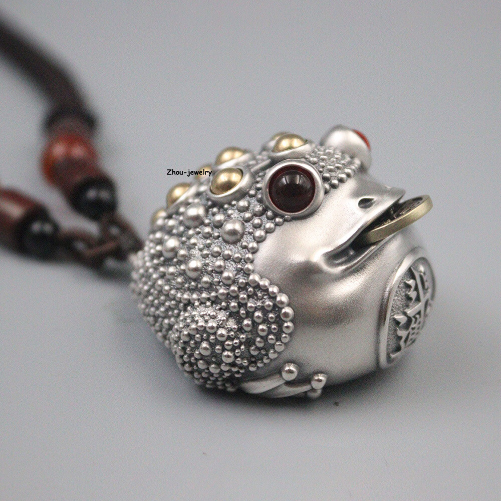 Solid S999 Fine Silver 999 Hand Pieces Wealth Golden Toad Pendant 49-50g 1.88in