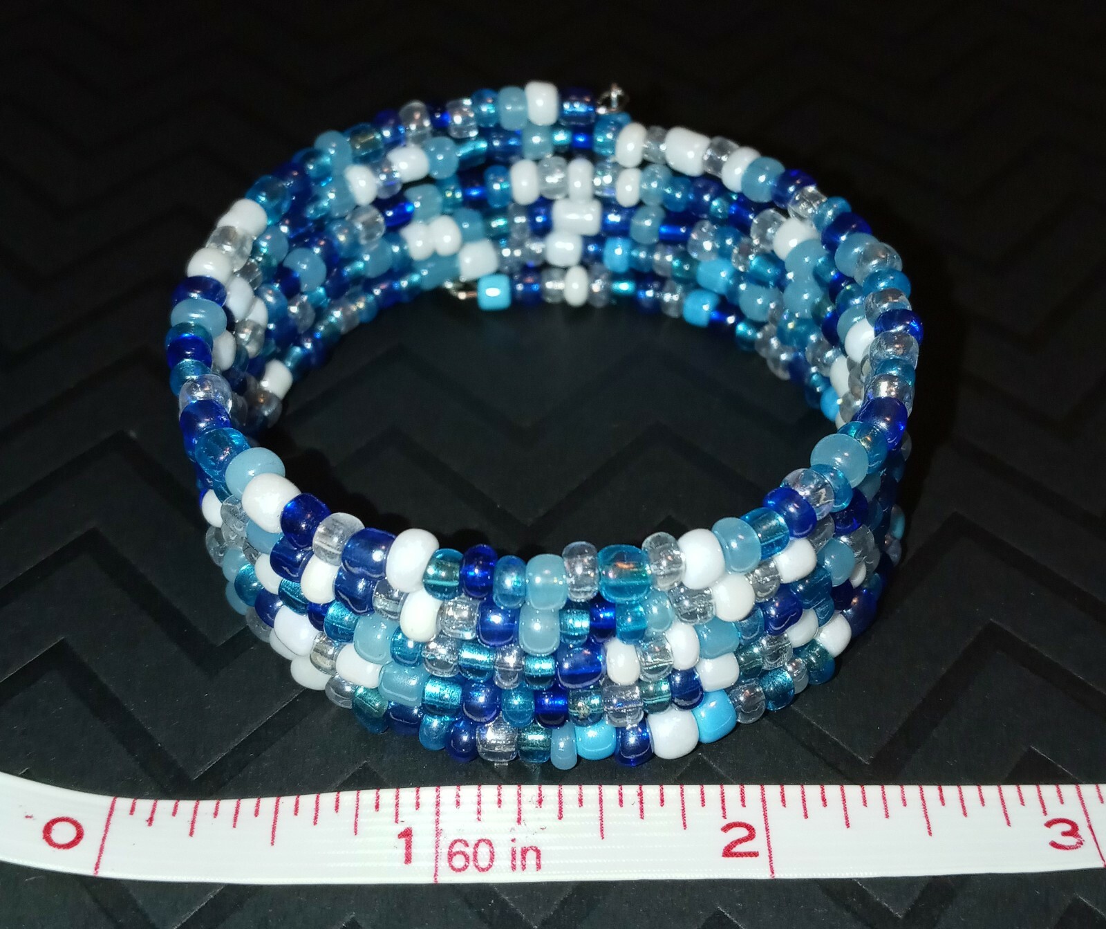 Mix of Blues White & Crystal Beaded Wrap / Coil Bracelet USA Made – Glass Beads