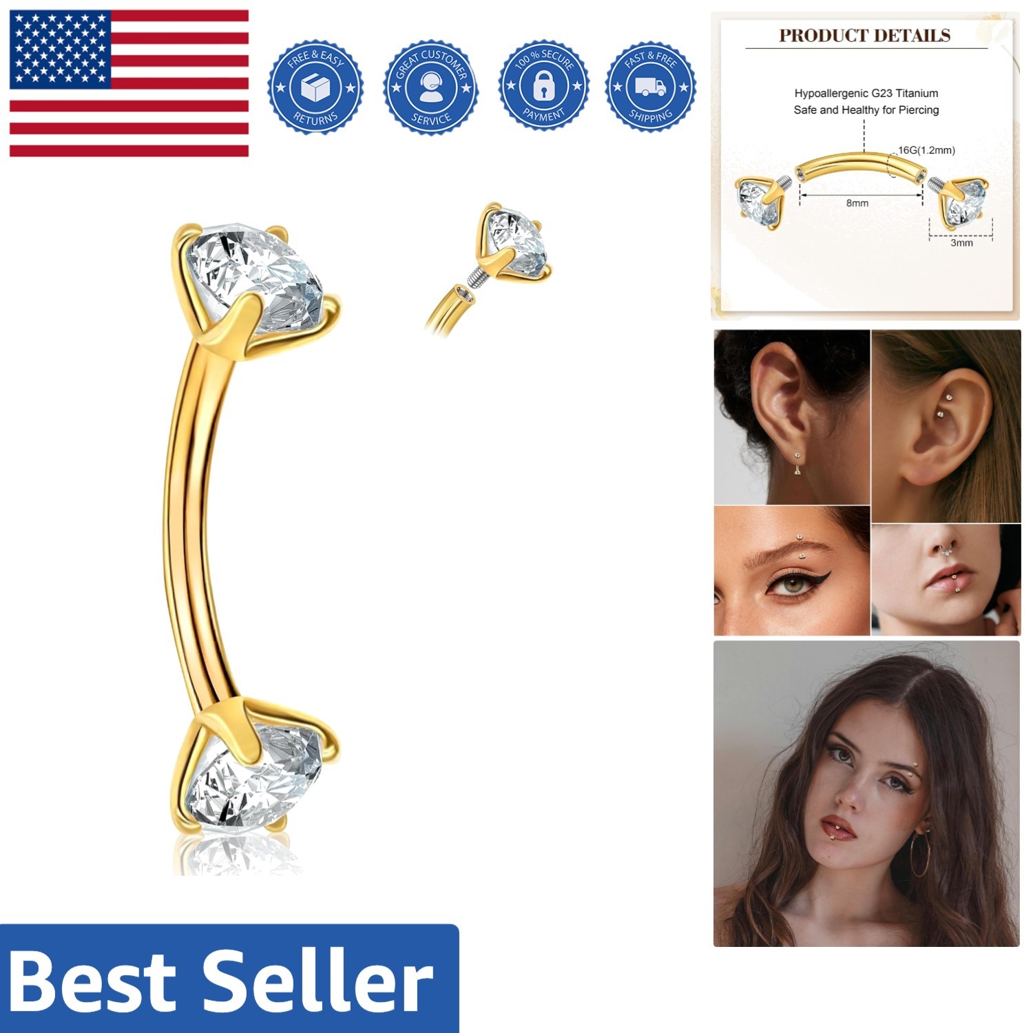 Beautiful 14G Belly Button and Lip Piercing Rings – 3 to 12 Piece Collection
