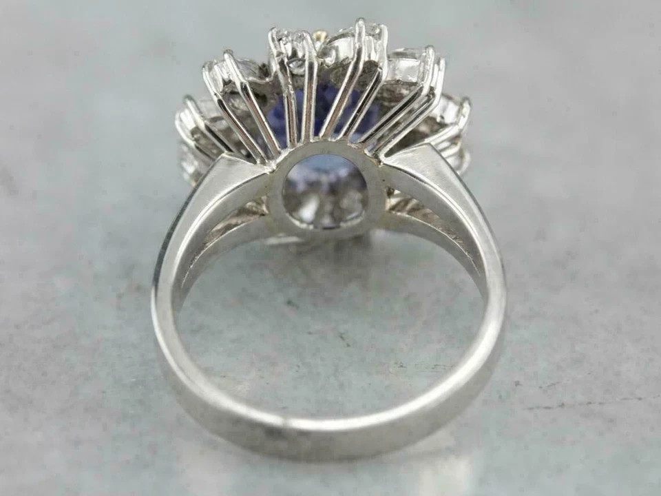 3.20Ct Oval Cut Blue Tanzanite Flower Engagement Ring 14K Two Tone Gold Finish