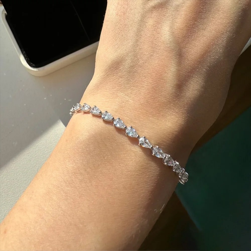 3*5mm Pear Cut All Moissanite Tennis Bracelet S925 Silver Hiphop Party Bracelet