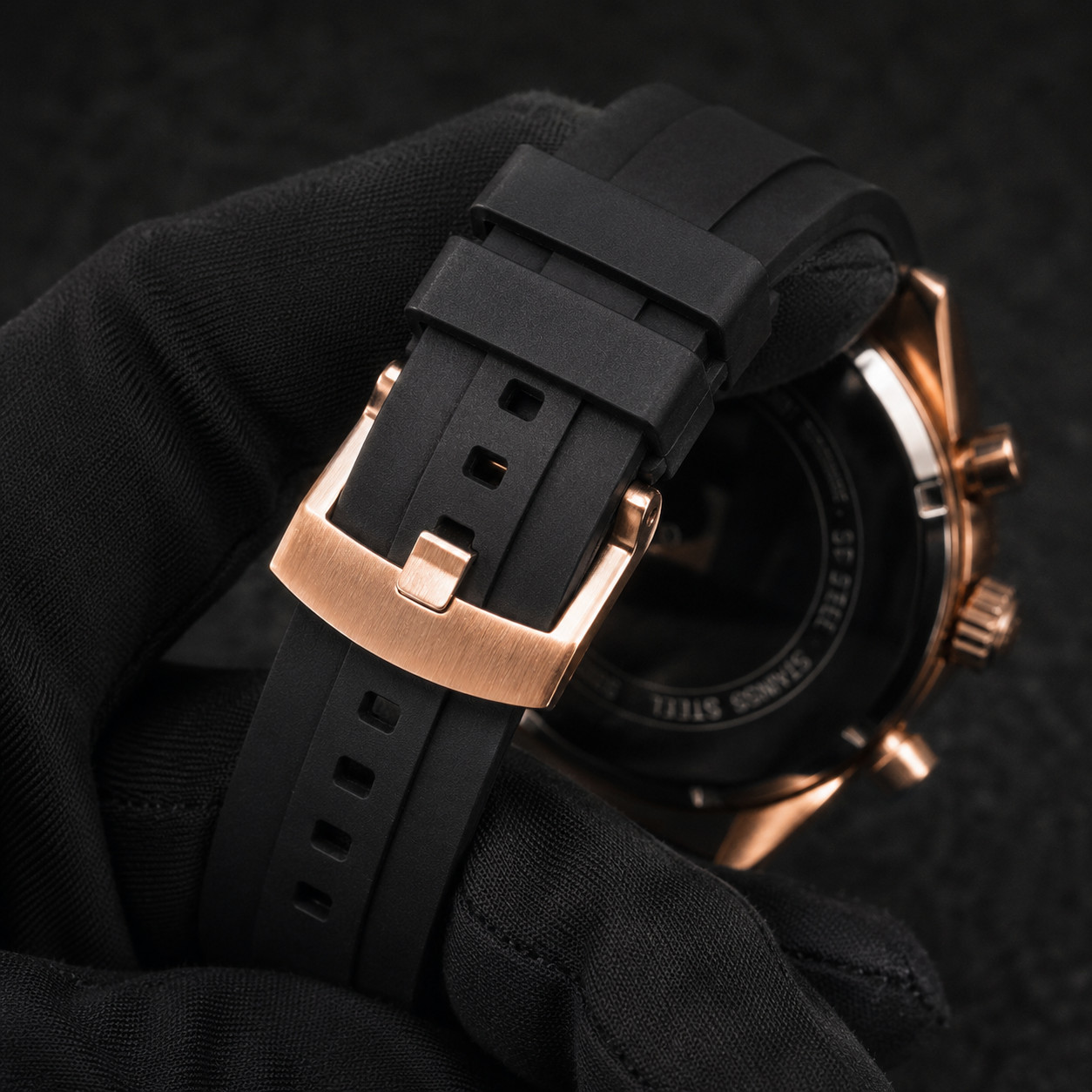 Élan Noir Chronograph Espresso & Rose Gold 41mm – VK63 Silicone Strap Stainless