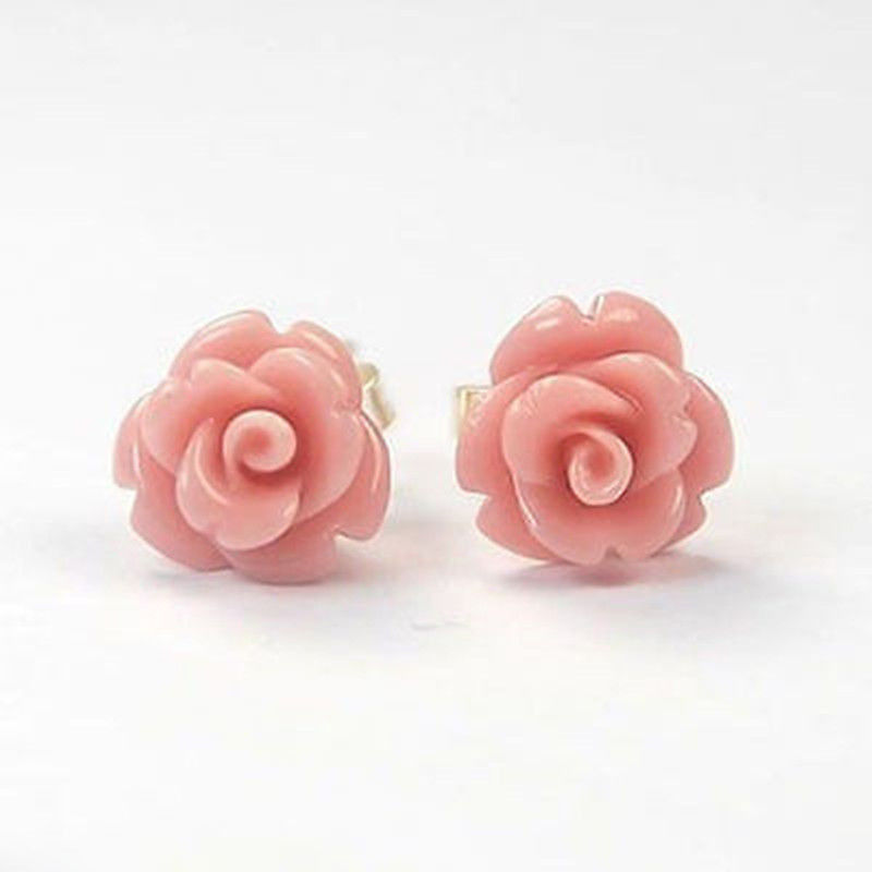 6/8/10mm 925 Sterling Silver Mother of Pearl Rose Flower Stud Earrings Gift Box