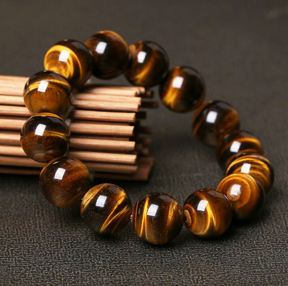 100% Natural AAA+ Gemstone Tigers Eye Stone Beads Woman Man Bracelet 7.5 Inch