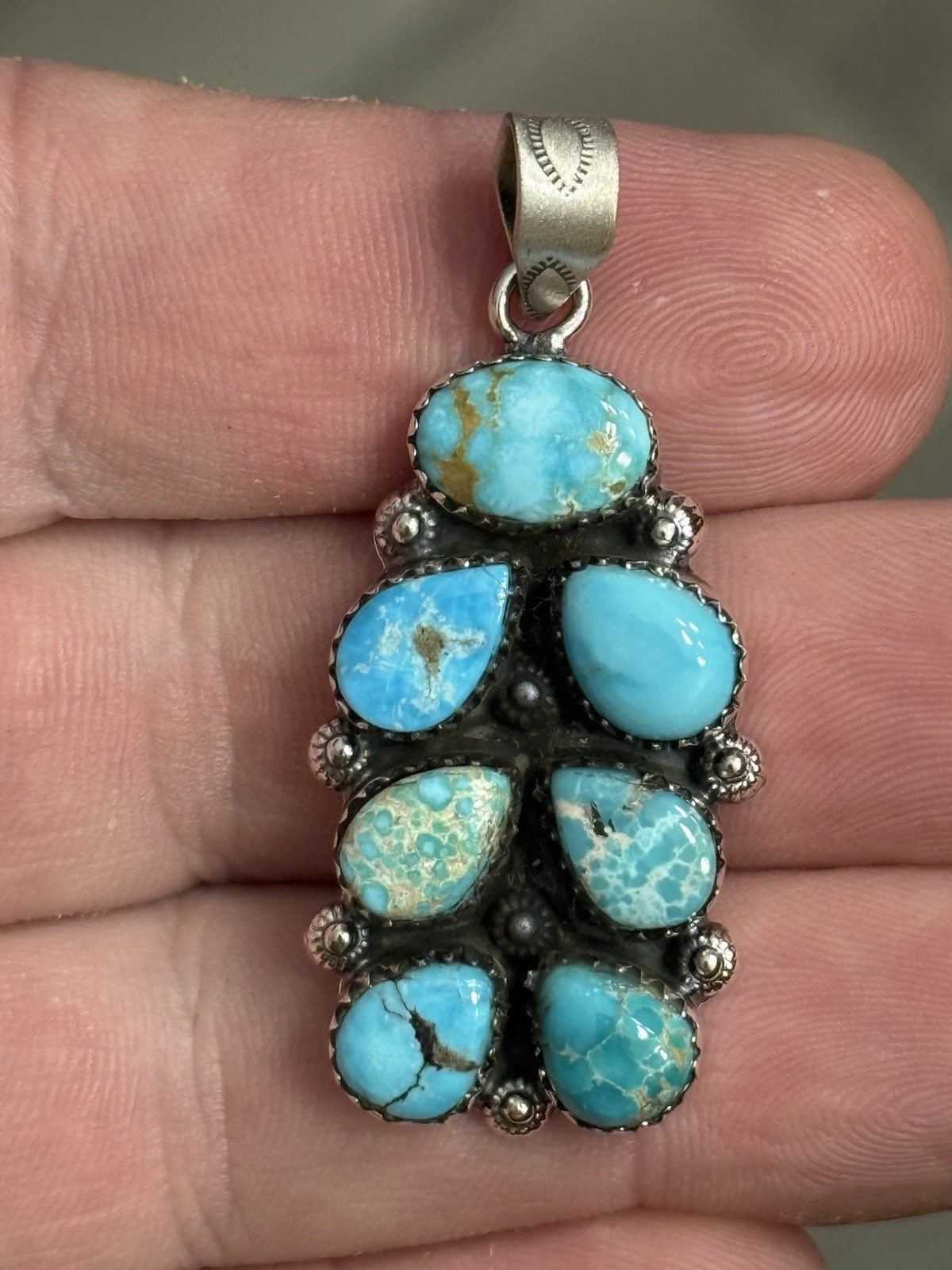 STERLING SILVER SIERRA BELLA WHITE WATER MIX TURQUOISE BAR CLUSTER PENDANT .925