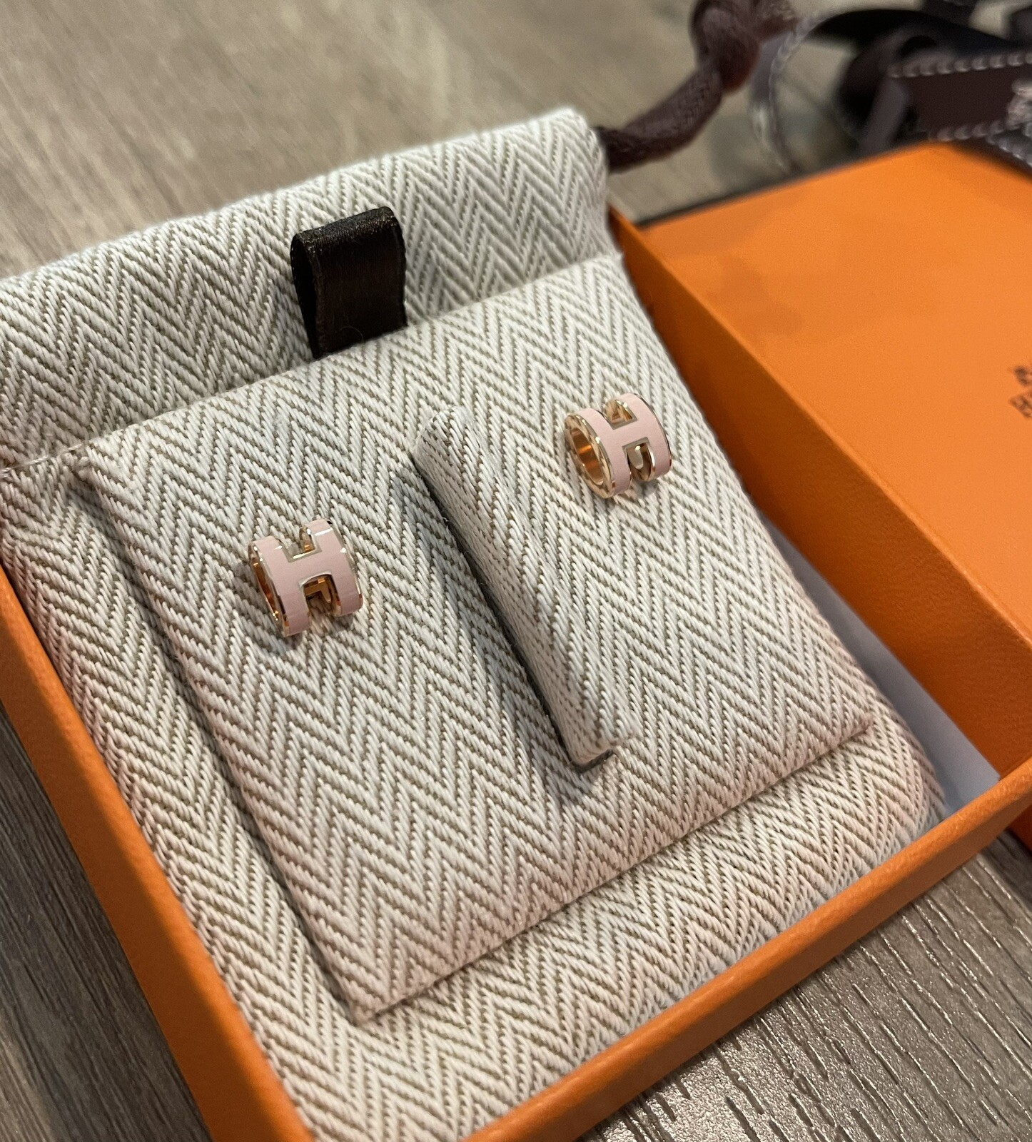 New HERMES Mini Pop H Earring Rose Dragee Pink Rose Gold Hardware RGHW