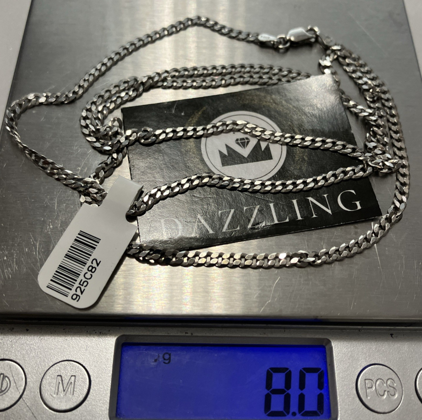 925 Sterling Silver Italy Solid Curb Chain 8grams 3mm 26″ New With Tag