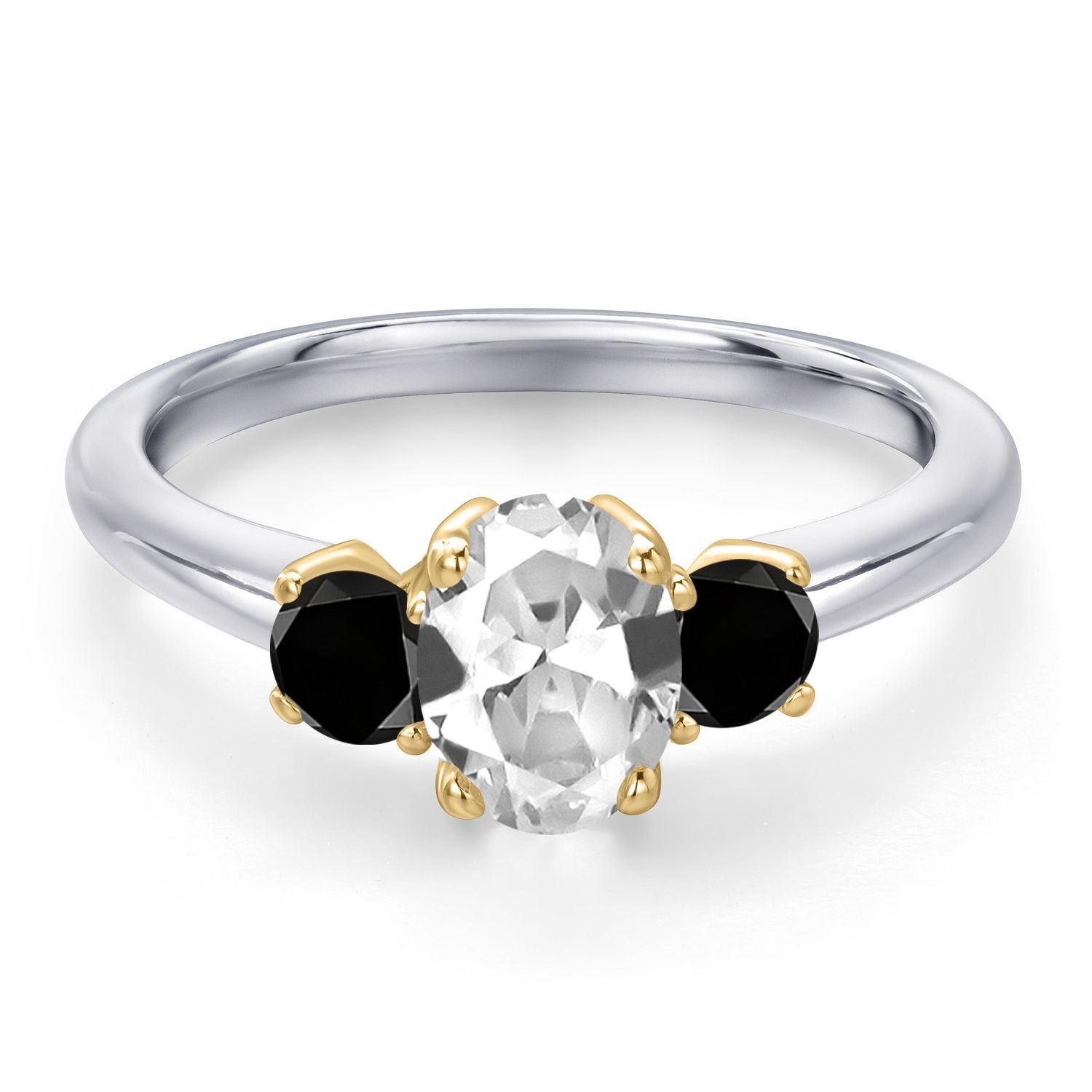 925 Silver and 10K Yellow Gold White Created Sapphire and Black Diamond