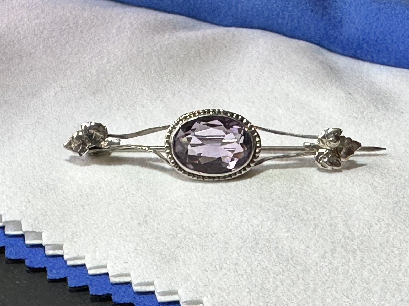 Antique German Sterling Silver Amethyst Brooch Pin Extended C Clasp