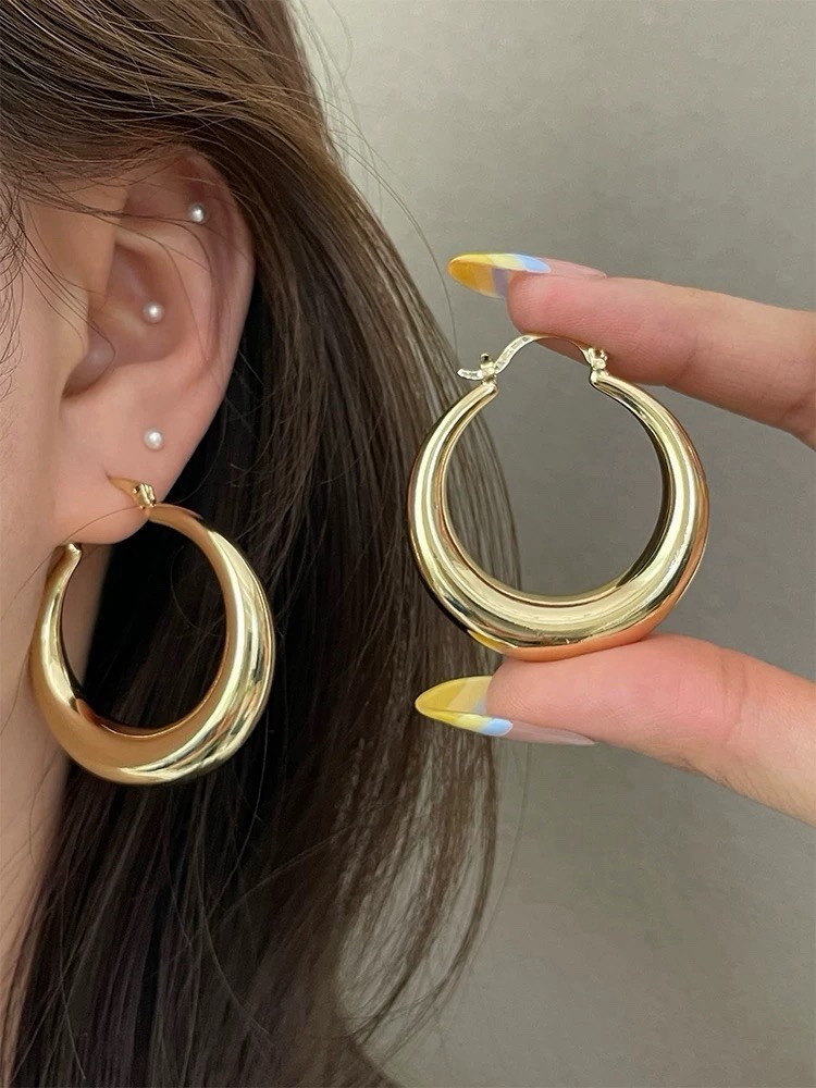 Chunky Hoop Earrings 925 Sterling Silver Posts Gold or Silver Thick Hoops