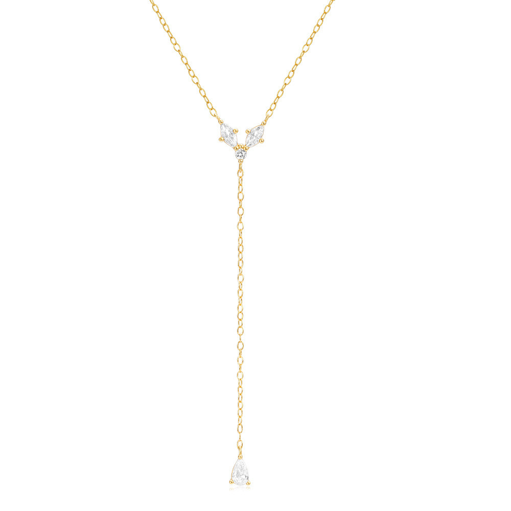 Gold Plated 925 Sterling Silver CZ Butterfly Y Lariat Necklace for Women