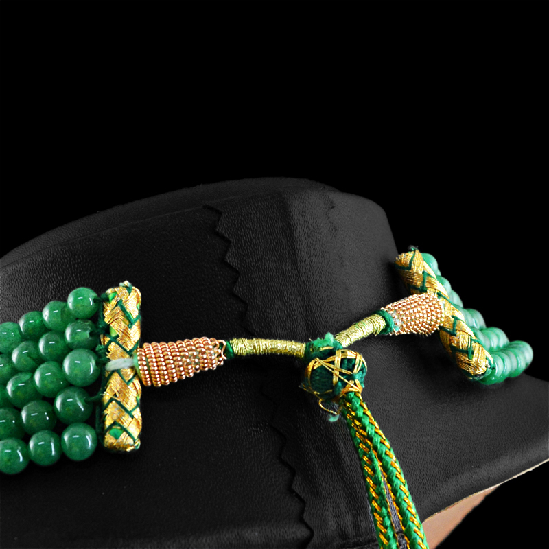 541.40 CTS EARTH MINED 5 LINE ROUND RICH GREEN EMERALD BEADS NECKLACE – (DG)