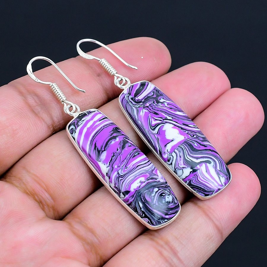 Rainbow Calsilica 925 Silver Plated Handmade Earrings of 2.29″
