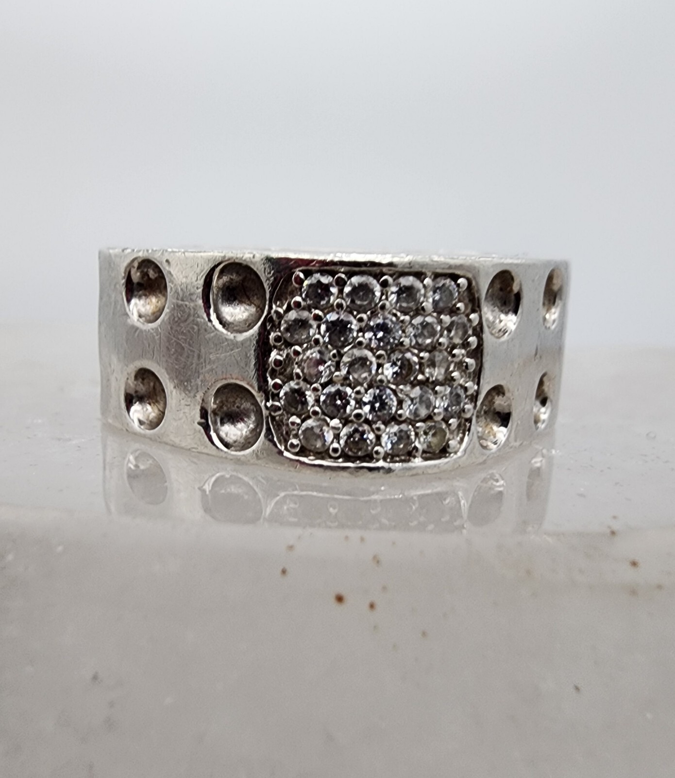 Sterling Silver 925 Lucky Domino .22 ctw Diamond Square Sz 7.5 Ring Ag 23438