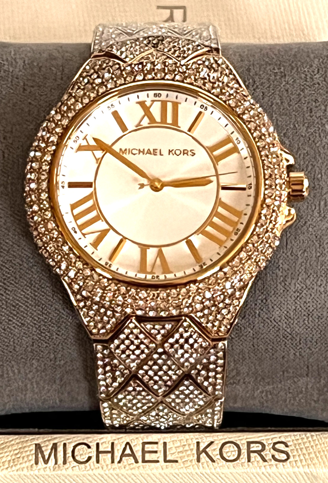 MICHAEL KORS MK4800 CAMILLE Gold-Tone Pave Crystals Unisex Watch BNWT/GBox $450