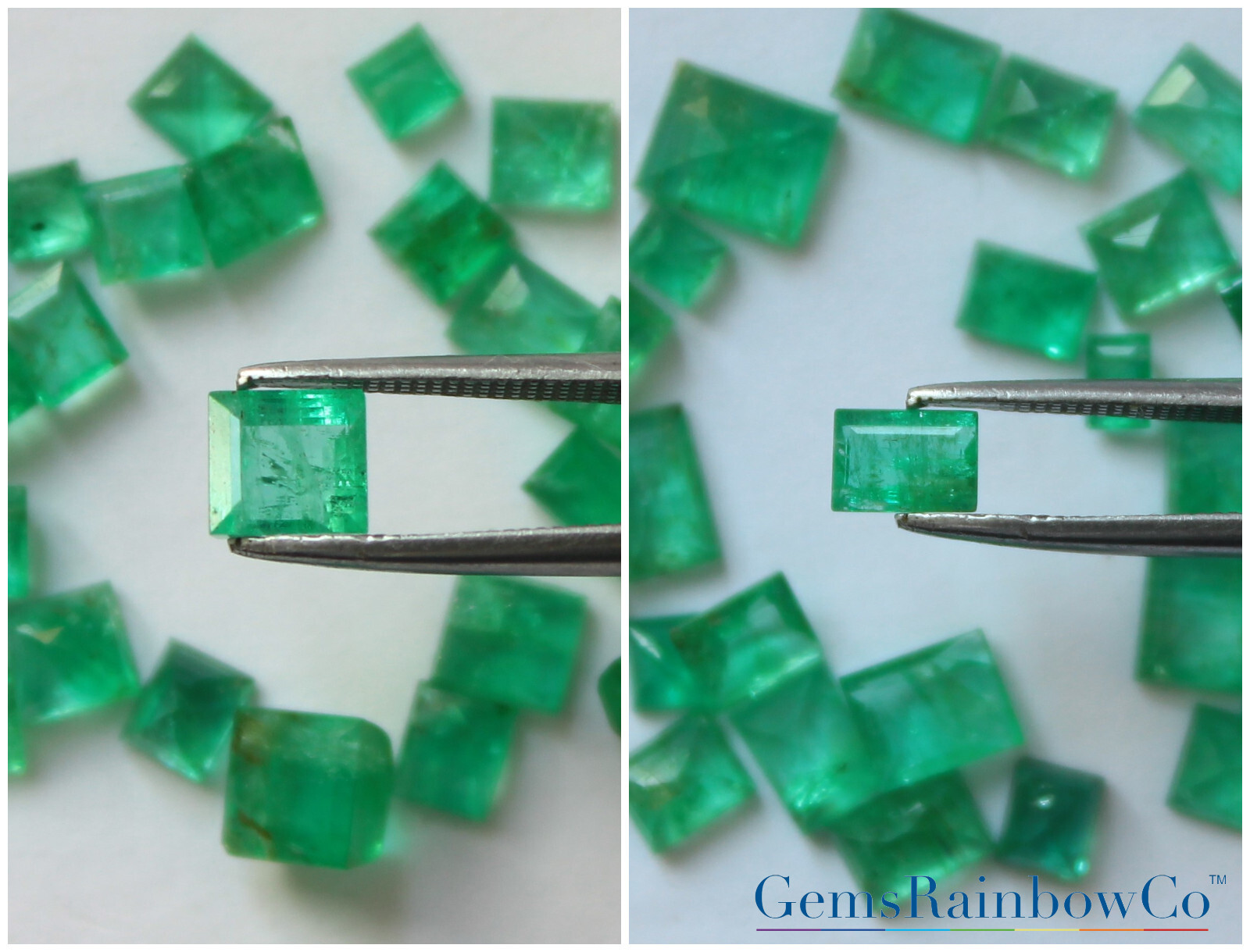 Natural Emerald Square, Baguette Faceted Loose Gemstones, Green Zambian #346.