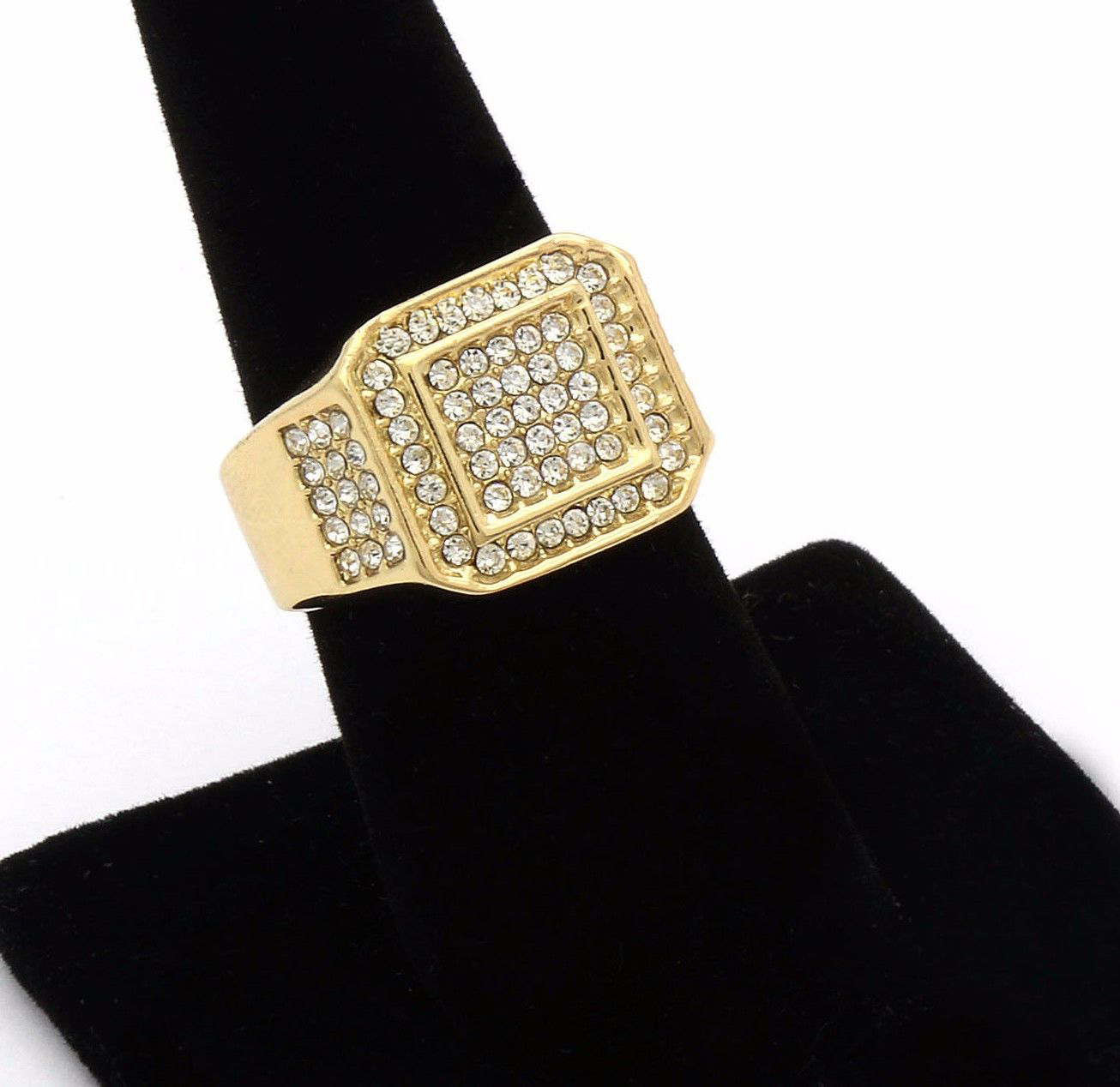 14K Gold Plated Octagon 3 line side Cubic-Zirconia Ring Sizes 7 8 9 10 11 12