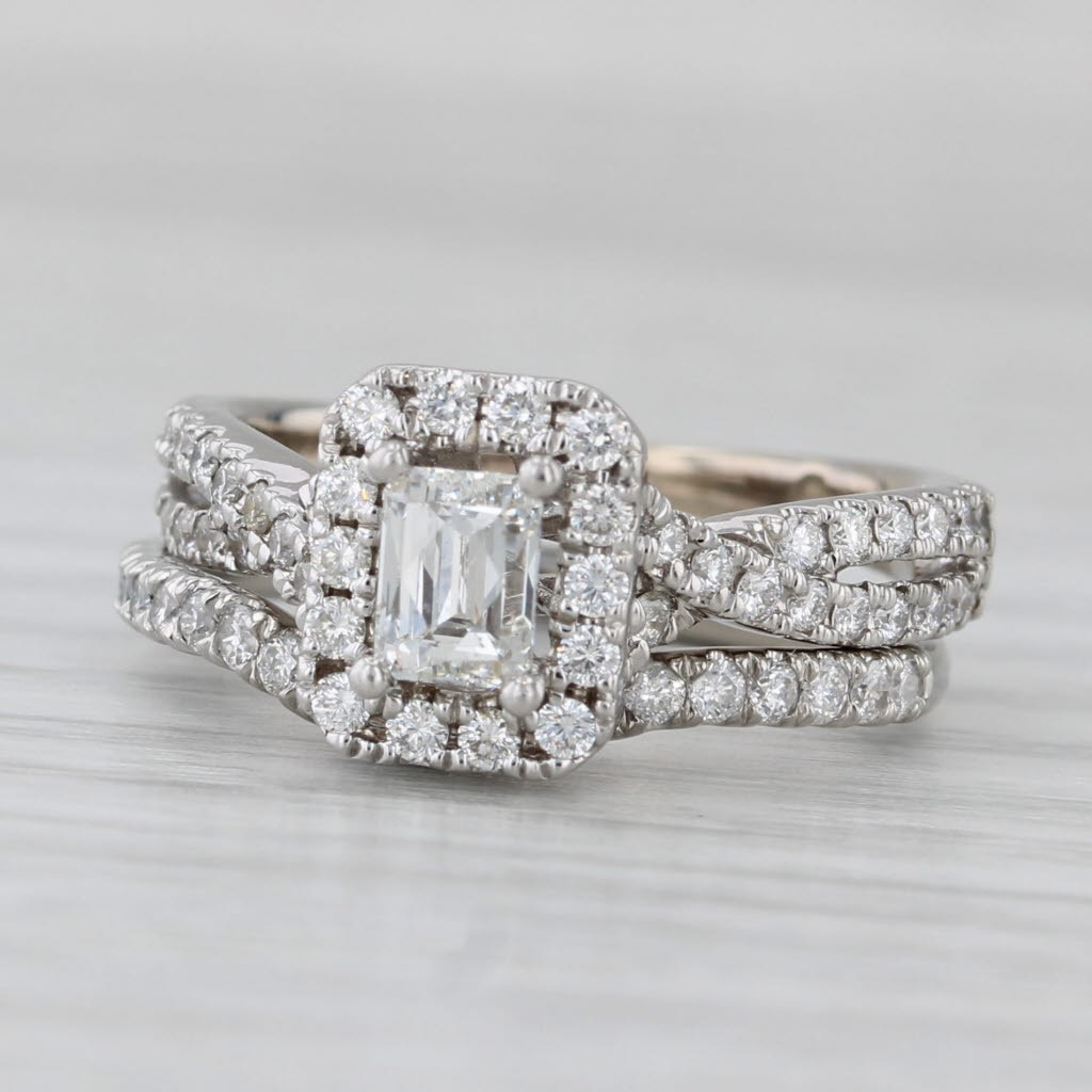 1.20ctw Leo Diamond Halo Engagement Ring Contoured Wedding Band 14k White Gold
