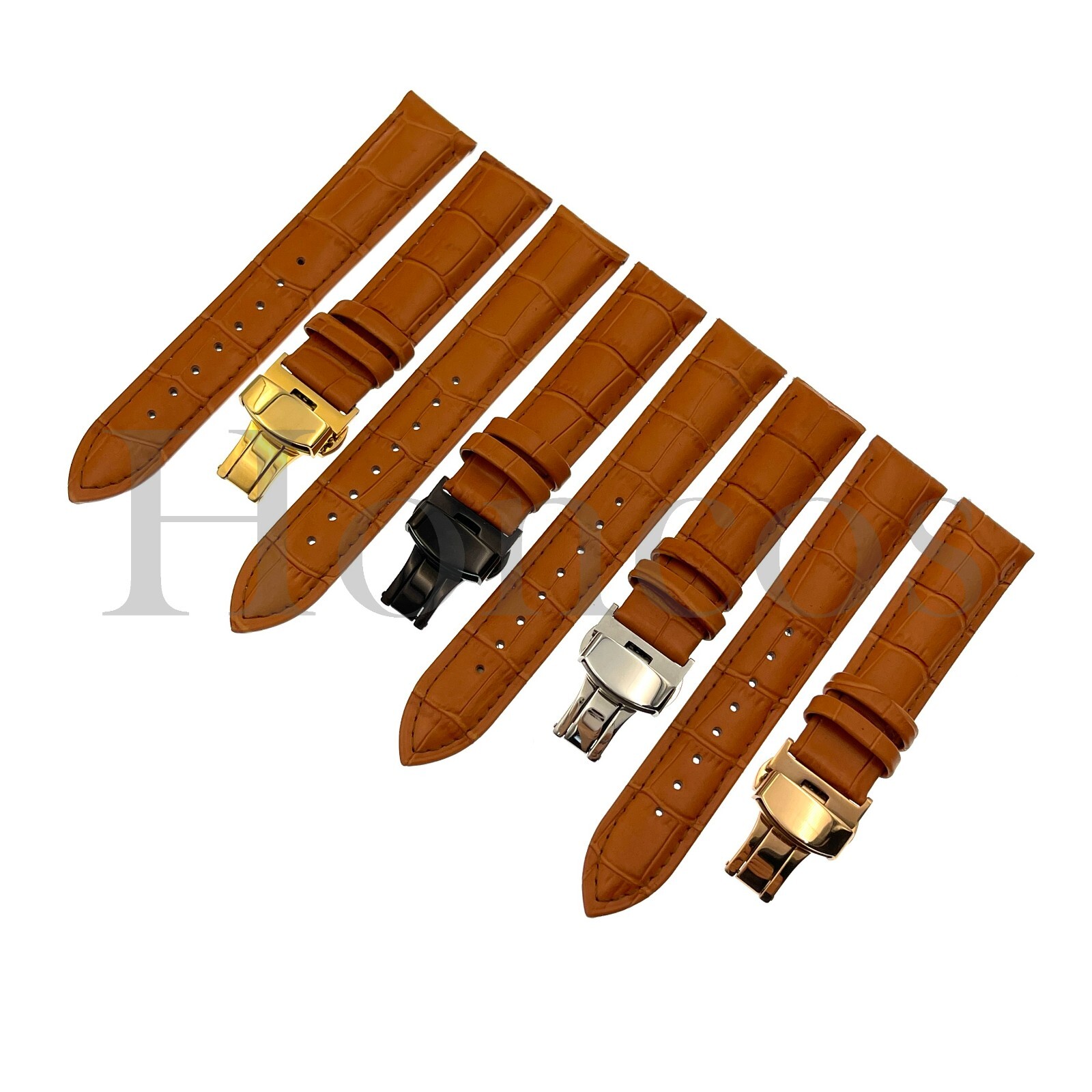 13-22mm Genuine Leather Watch Band L/Brown Strap Butterfly Clasp Fits for Rolex