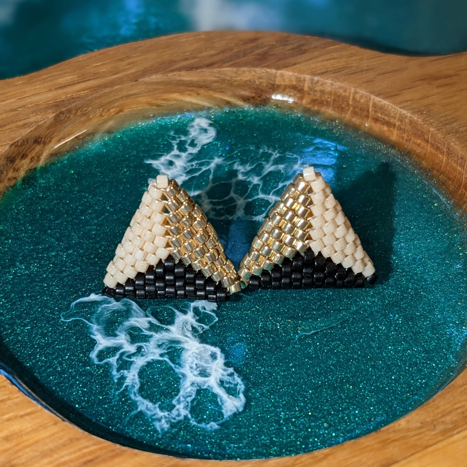 Color block miyuki beaded earrings, Triangle geometric seed bead stud earrings