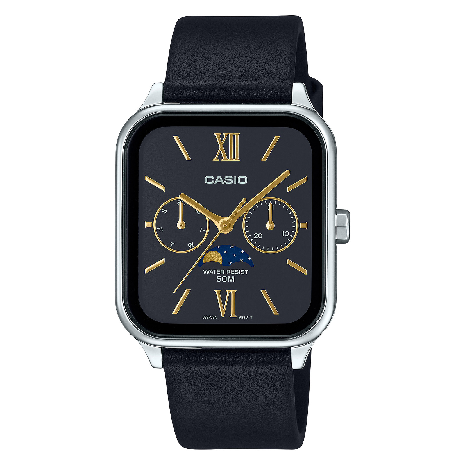 Casio Analog MTP-M305L-1A2 Moonphase Quartz Men’s Watch Genuine Leather Band