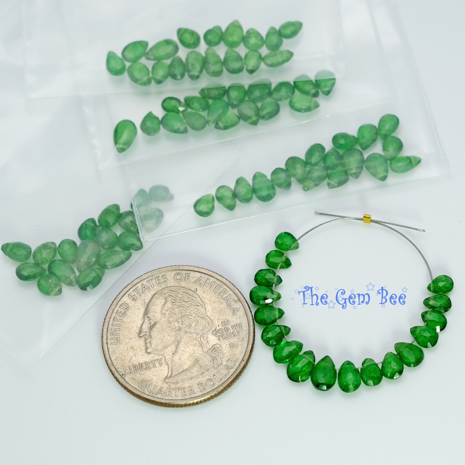Gem Tsavorite Deep Green Garnet Faceted Petite Pear Briolette Beads (17)