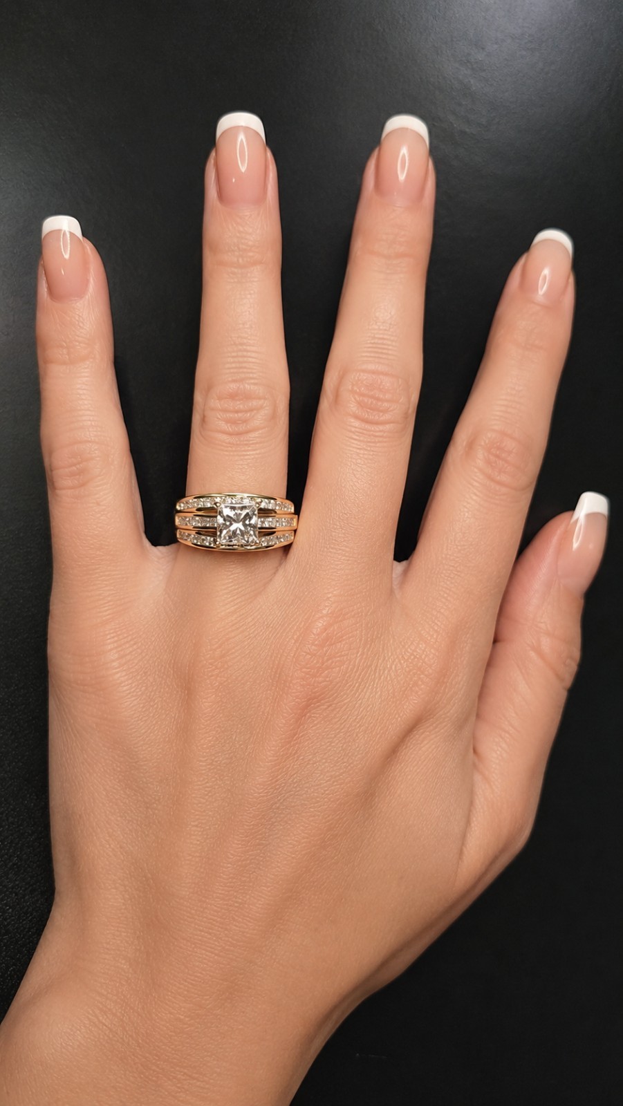 1.35 Carat IGI F-G VS1-VS2 Lab Diamond Ring w/CZ Accents 10K YG Approx. Sz 6.75