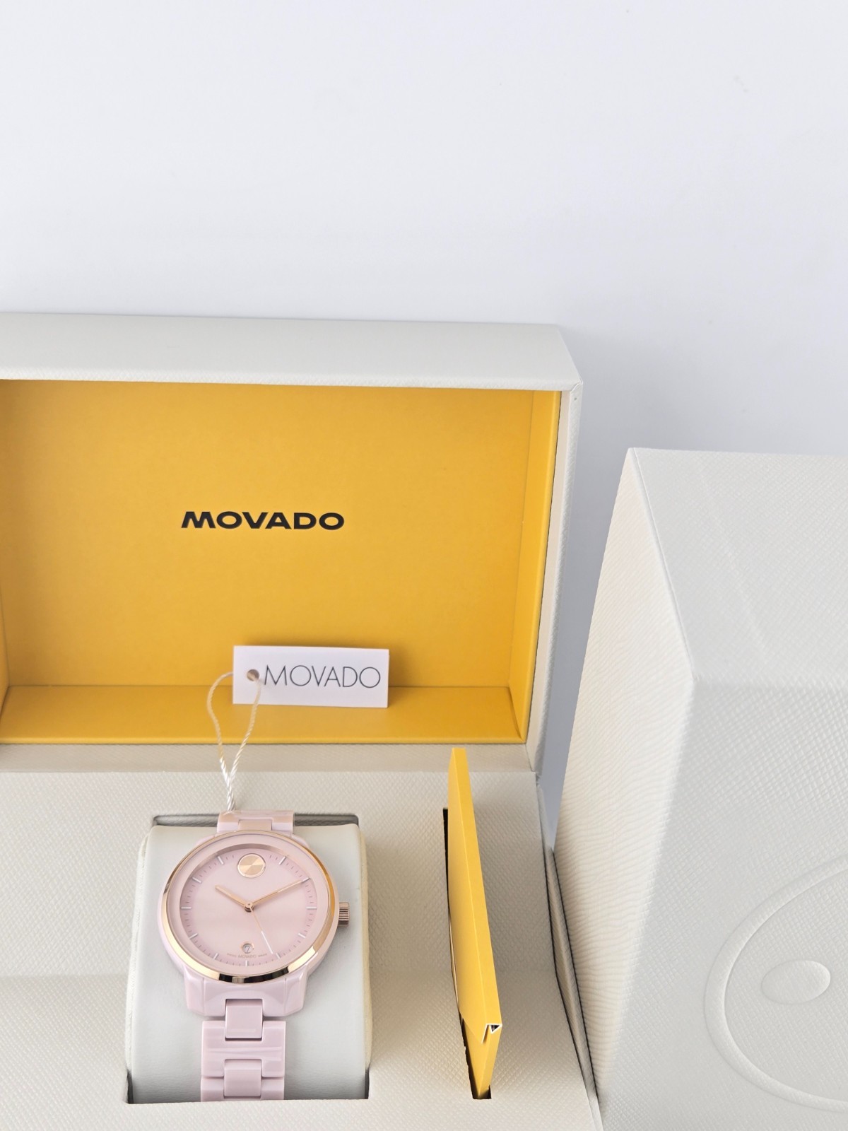 Movado Bold Verso Women’s Blush Dial Ceramic Swiss Watch – 3600935 ($895 MSRP)