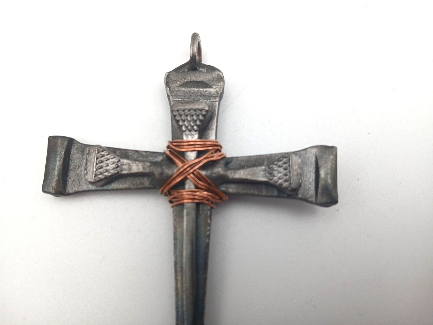 Handmade Steel Copper Cross Pendant Brutalist Rustic 3.25″