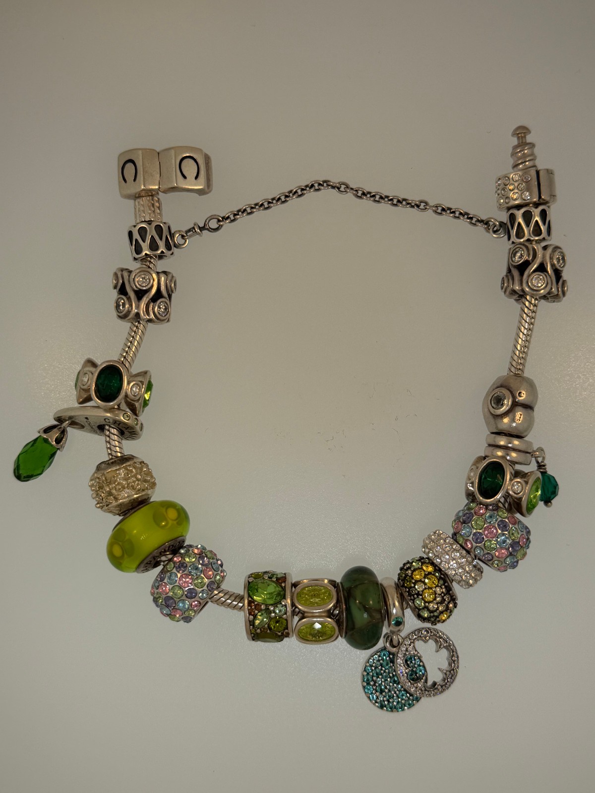 Chamilia Charm Bracelet — Sterling Silver — 18 Charms — 8″