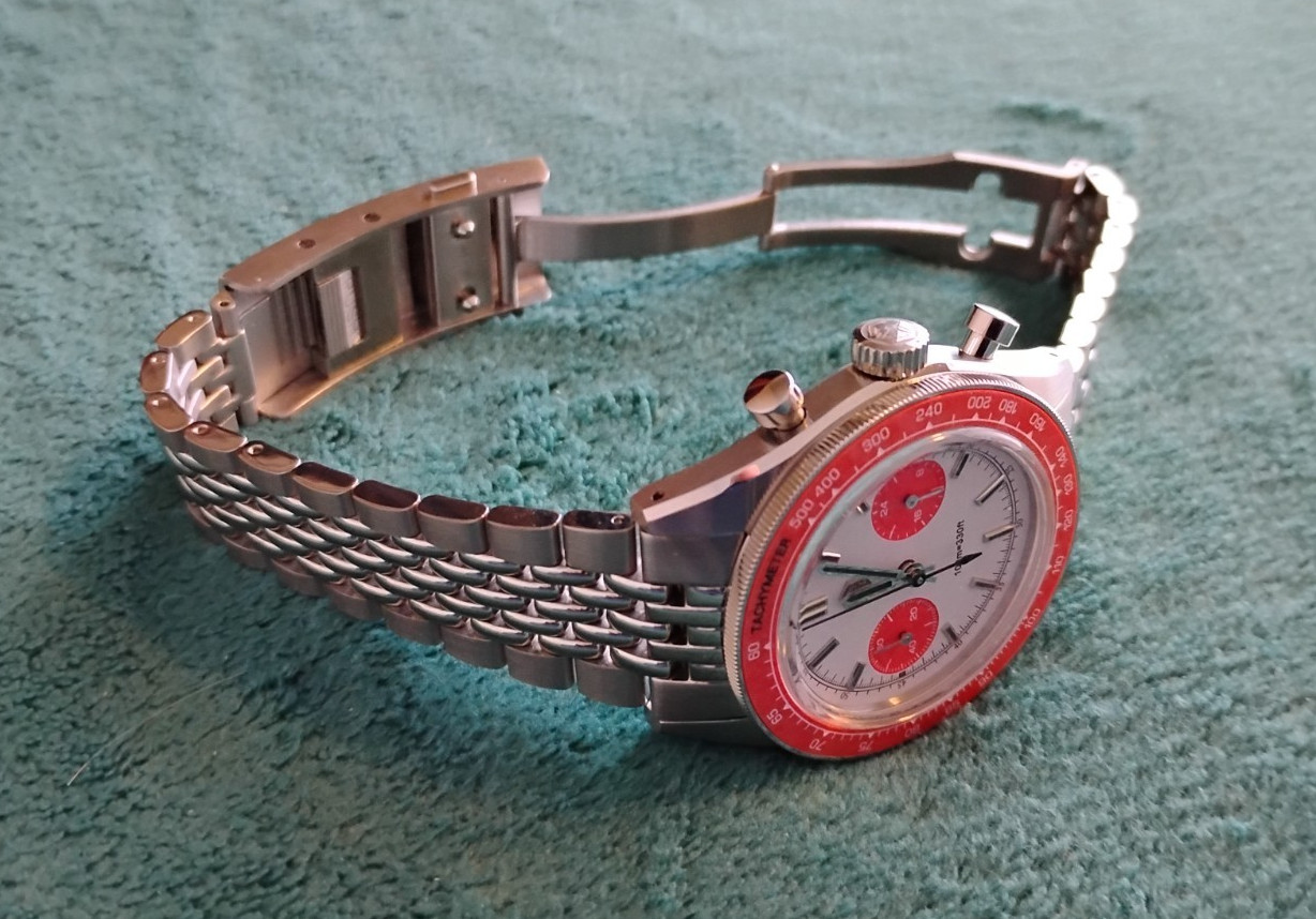 Vivid Orange “Panda” Dial 40mm San Martin VK64 Mechaquartz Chronograph!