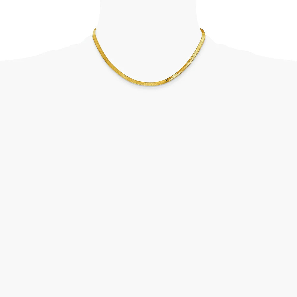 14K Yellow Gold 4mm Silky Herringbone Chain Necklace 16″-24″