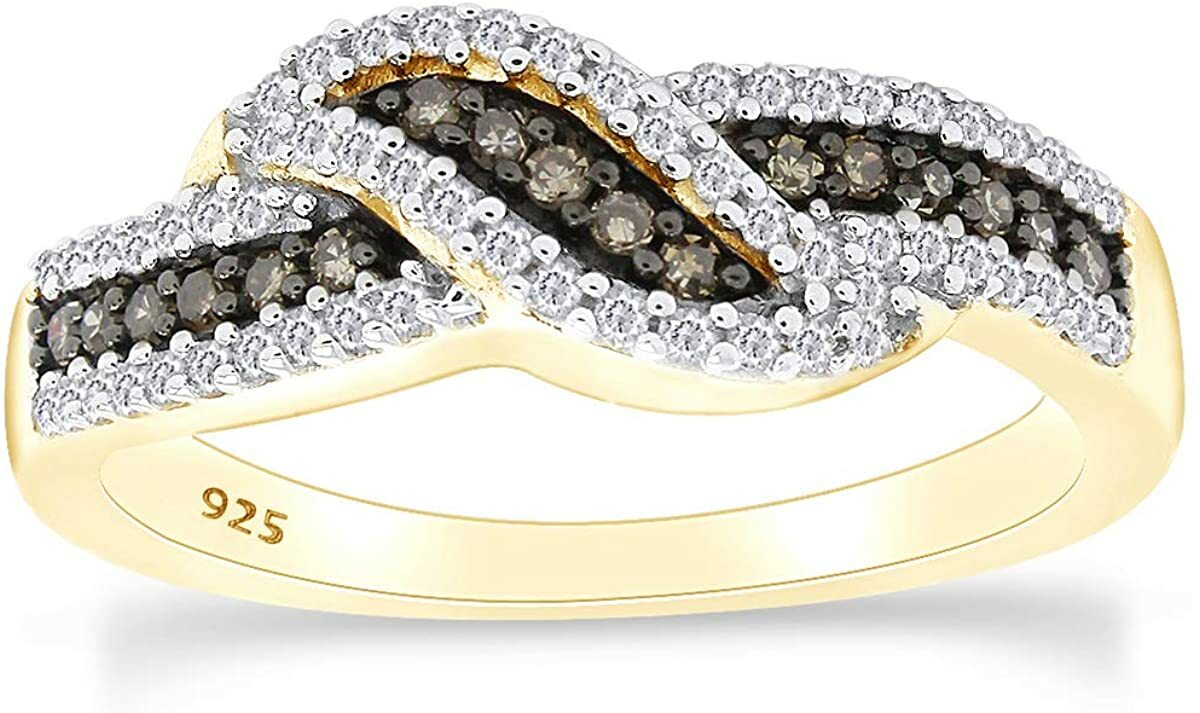 0.50 CT White & Brown Natural Diamond ring In 14K Yellow Gold Plated Sterling