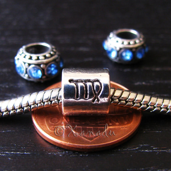 Virgo Zodiac Sign Bead with August Or September Birthstones For Charm Bracelets
