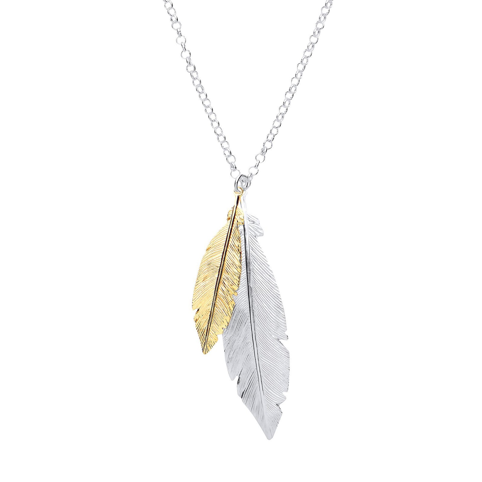 Gilded Silver Jewelco London Angel Wing Feather Charm Necklace 16 + 1 inch
