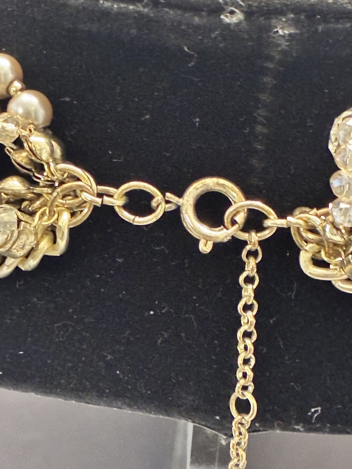 LOFT Gold Tone Layered Statement Necklace Imitation Pearl Crystal 18″ Adjust