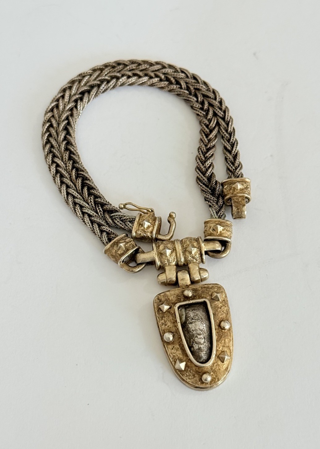 VINTAGE ANATOLI STERLING SILVER GOLD GILT BRAIDED LINK CHAIN NECKLACE 45-GRAMS