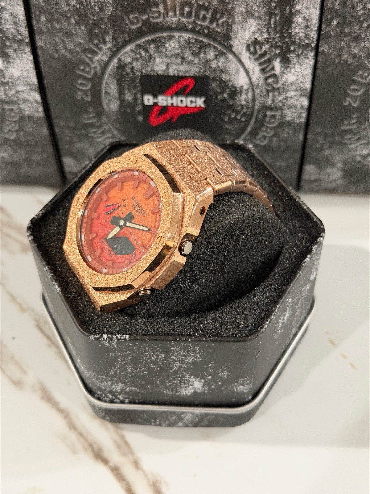 Casio GA-2100 G-Shock Watch – Sandblasted Gold Rose Frosted – Black Dial