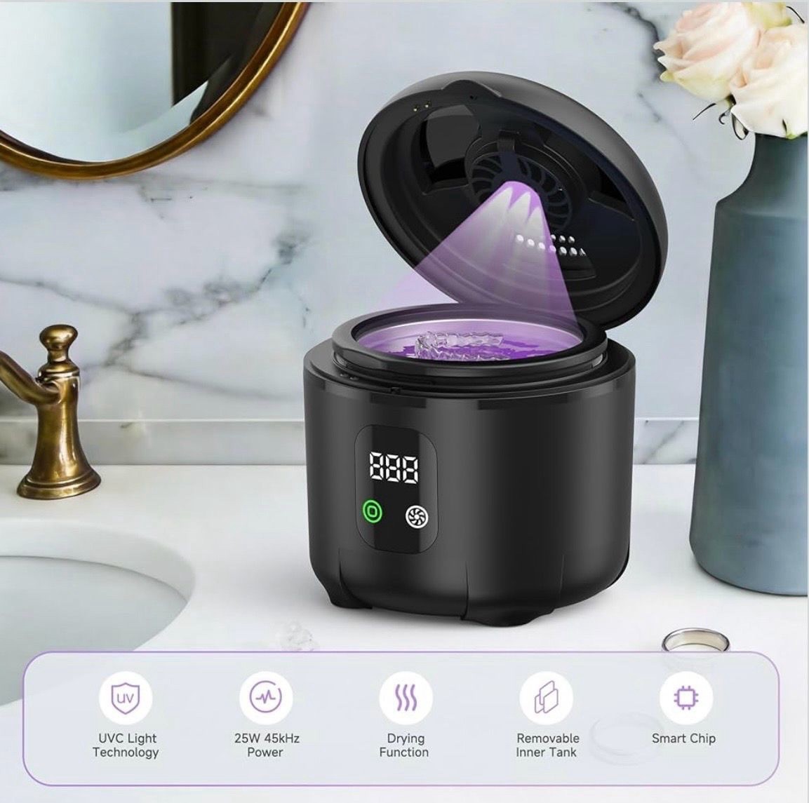 Ultrasonic Retainer Cleaner, 48kHz Denture Cleaner Machine