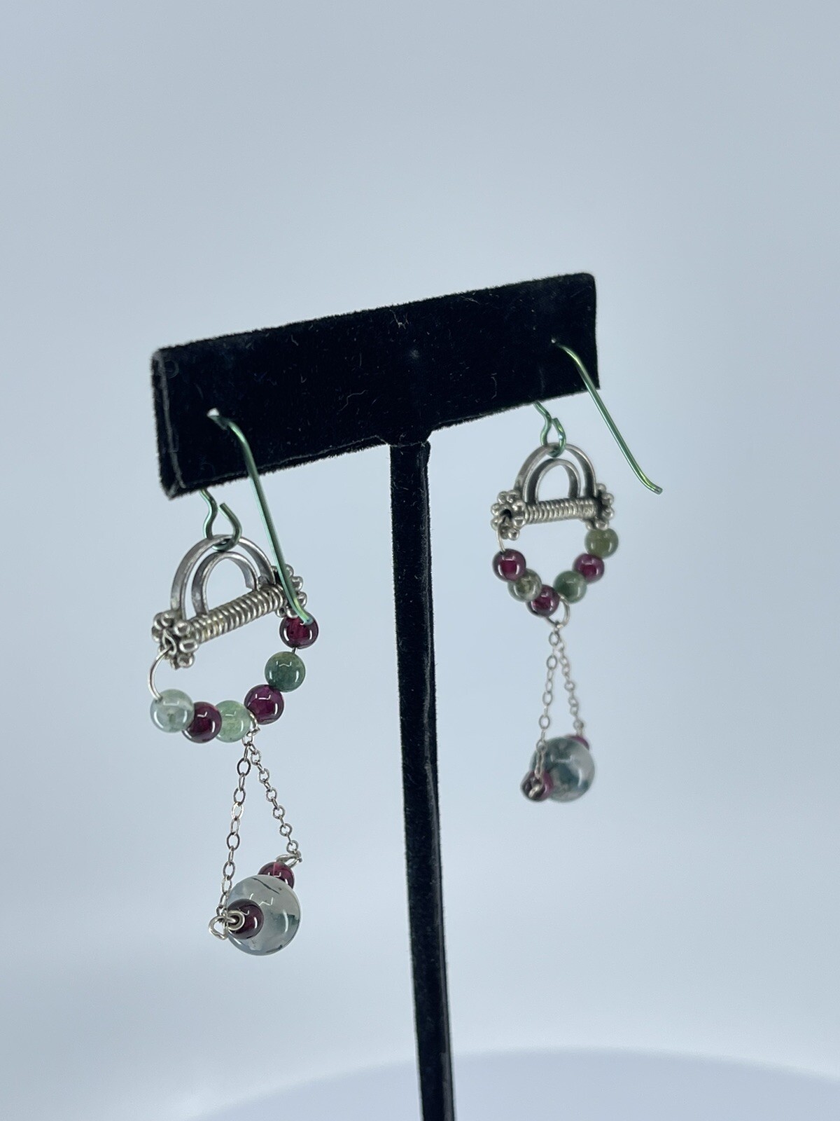Sterling Silver Dangle pierced Earrings small lightweight round polished stones
