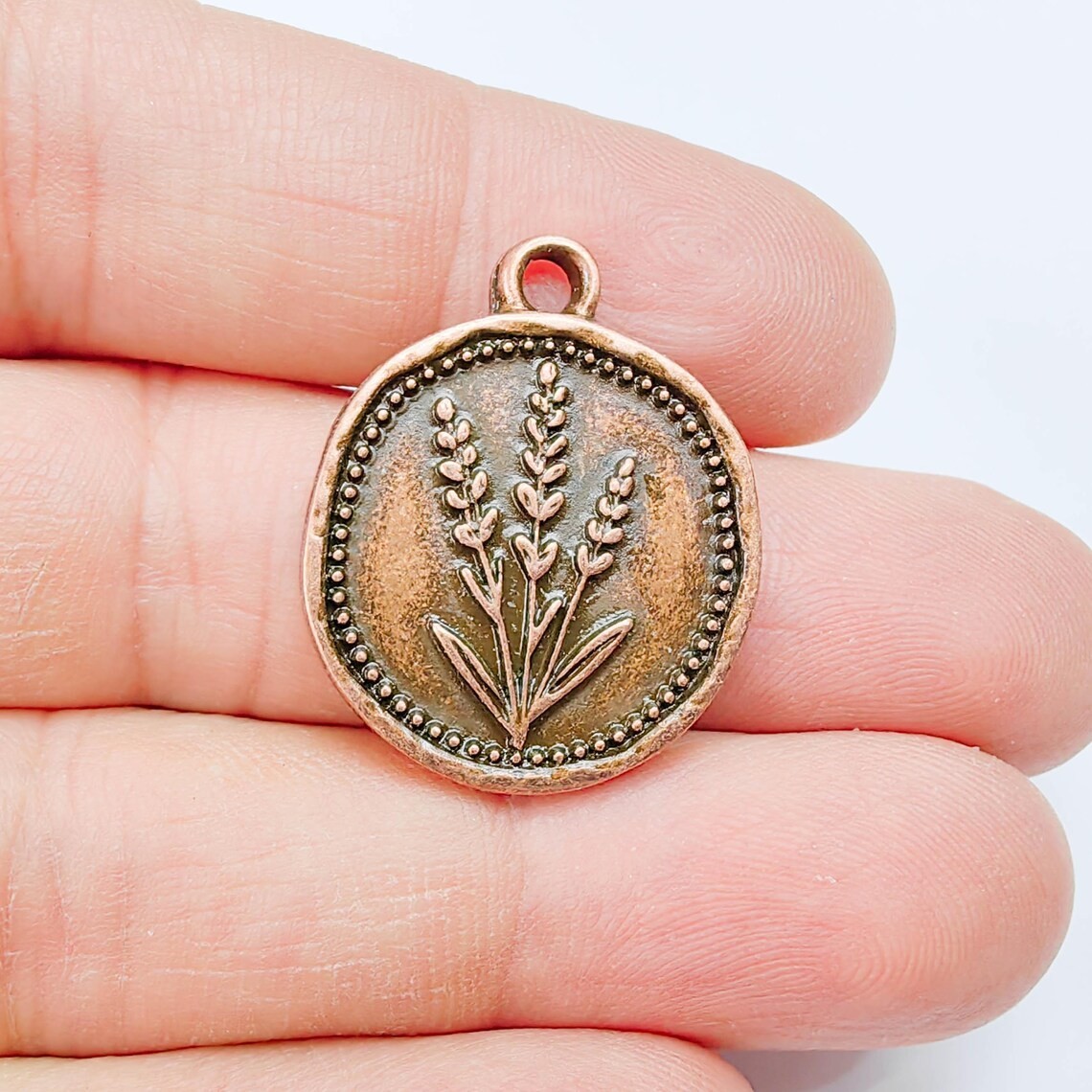 Lavander Charms, Round Pendant Earring Charms Antique Copper 28x24mm G37827