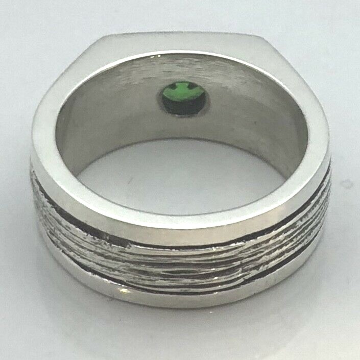 MJG STERLING SILVER GREEN LANTERN RING.10MM BAND. 6MM CZ. STARTS AT SIZE 9.5